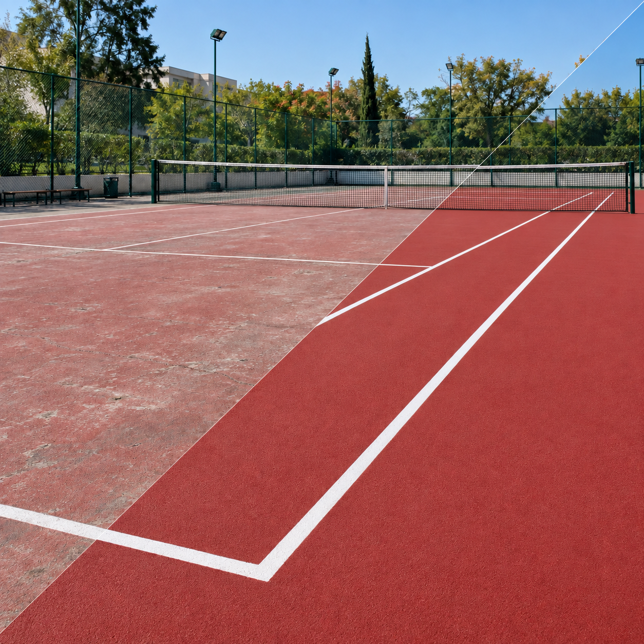 Suga Tenis Kort Boyası 20 kg — Temsili öncesi ve sonrası