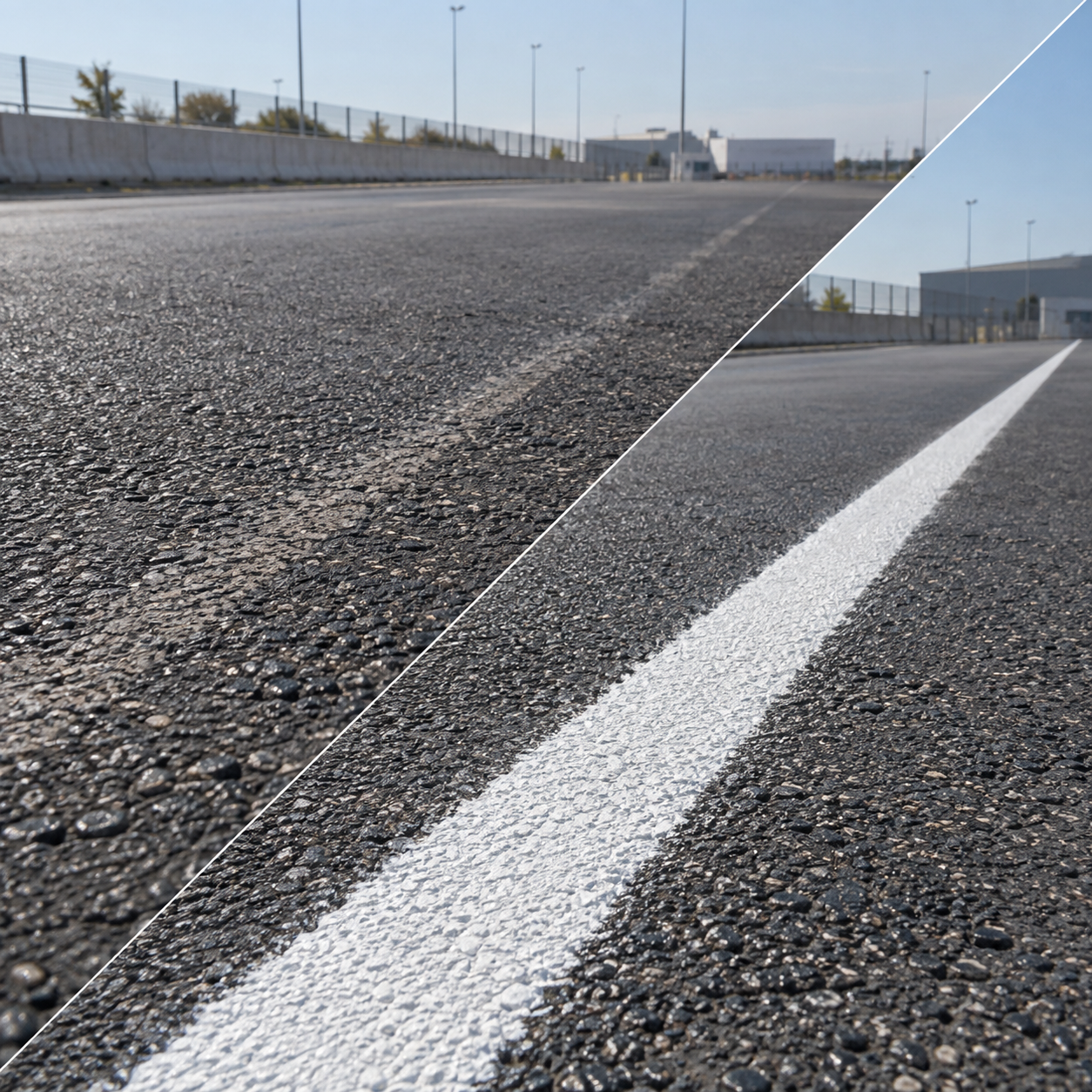 Suga Çift Komponentli Yol Çizgi Boyası 20 kg — Temsili öncesi ve sonrası