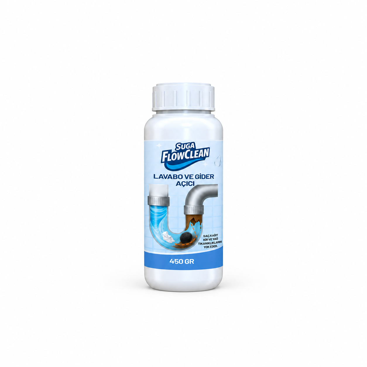 Suga Lavabo Gider Açıcı (Flowclean Toz Açıcı) 450 gr — Ürün ambalajı