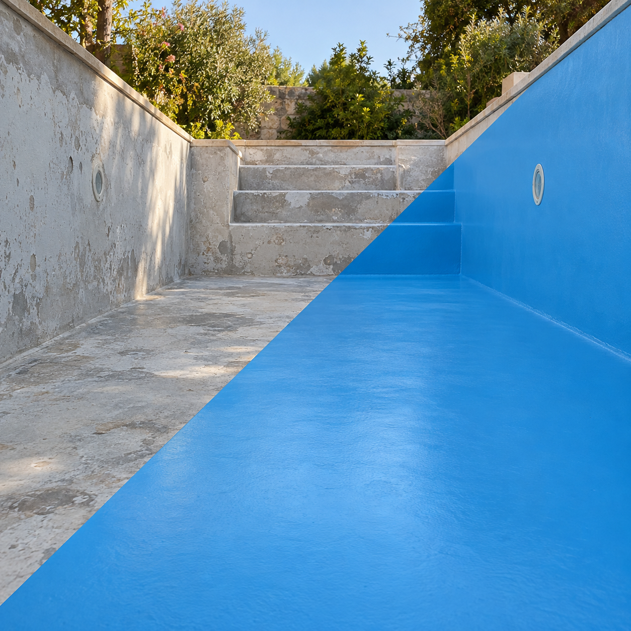Suga Havuz Boyası 2K Pool Paint (8+2) 10 kg — Temsili öncesi ve sonrası