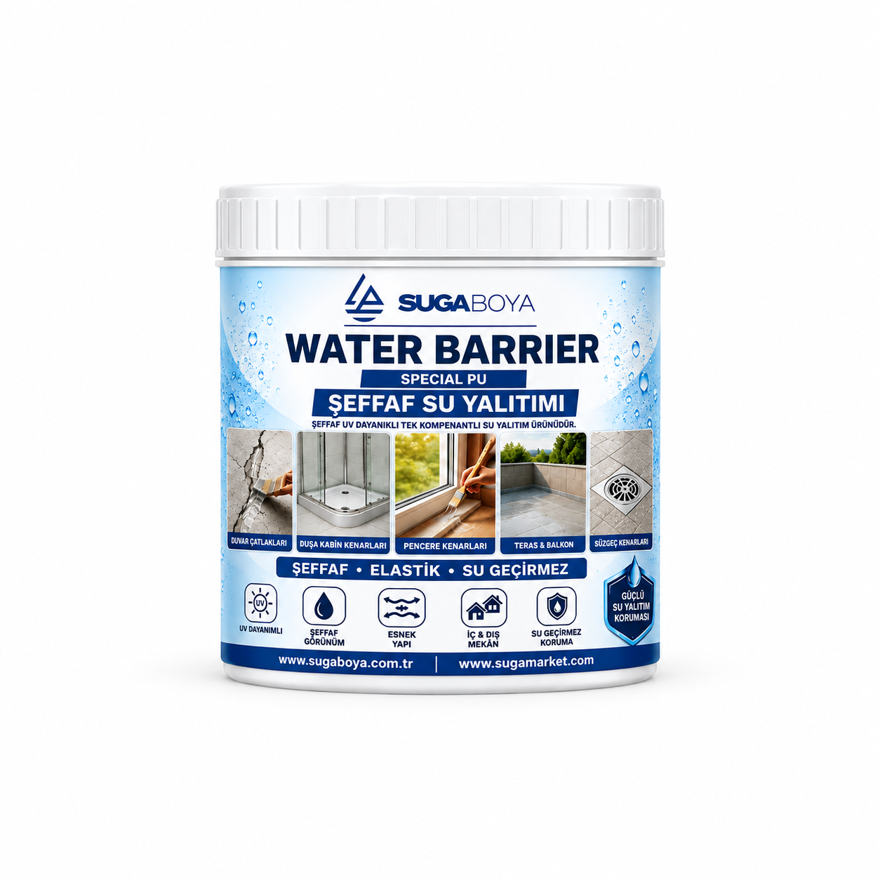 Suga Water Barrier Special PU Şeffaf Su Yalıtımı 1 kg — Ürün ambalajı
