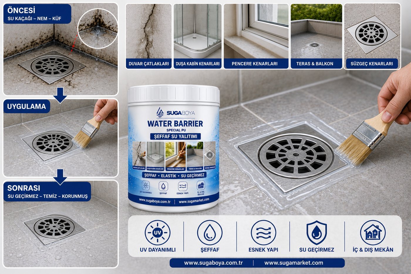Suga Water Barrıer Specıal PU Şeffaf Su Yalıtımı 1 kg