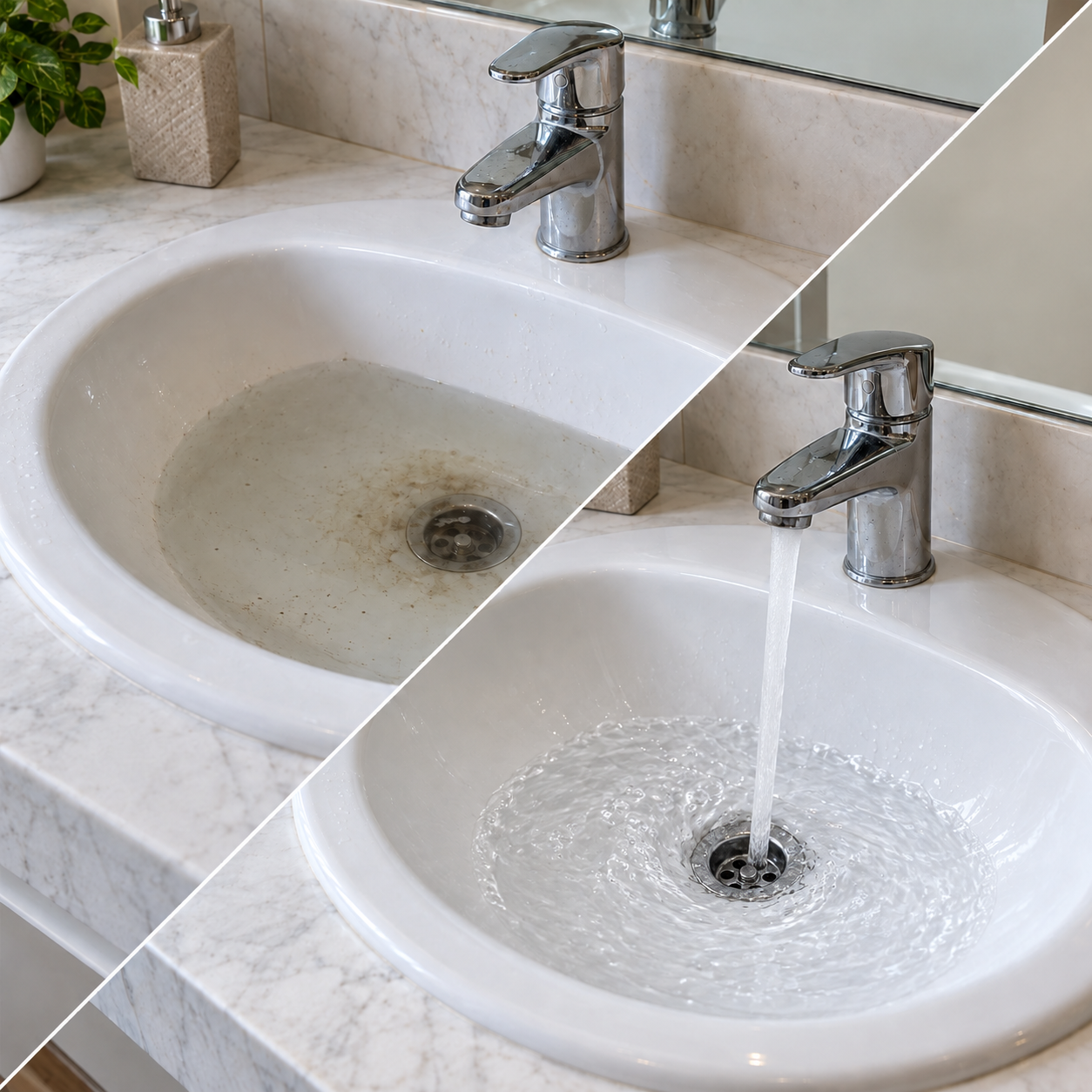 Suga Lavabo Gider Açıcı (Flowclean Toz Açıcı) 450 gr — Temsili öncesi ve sonrası
