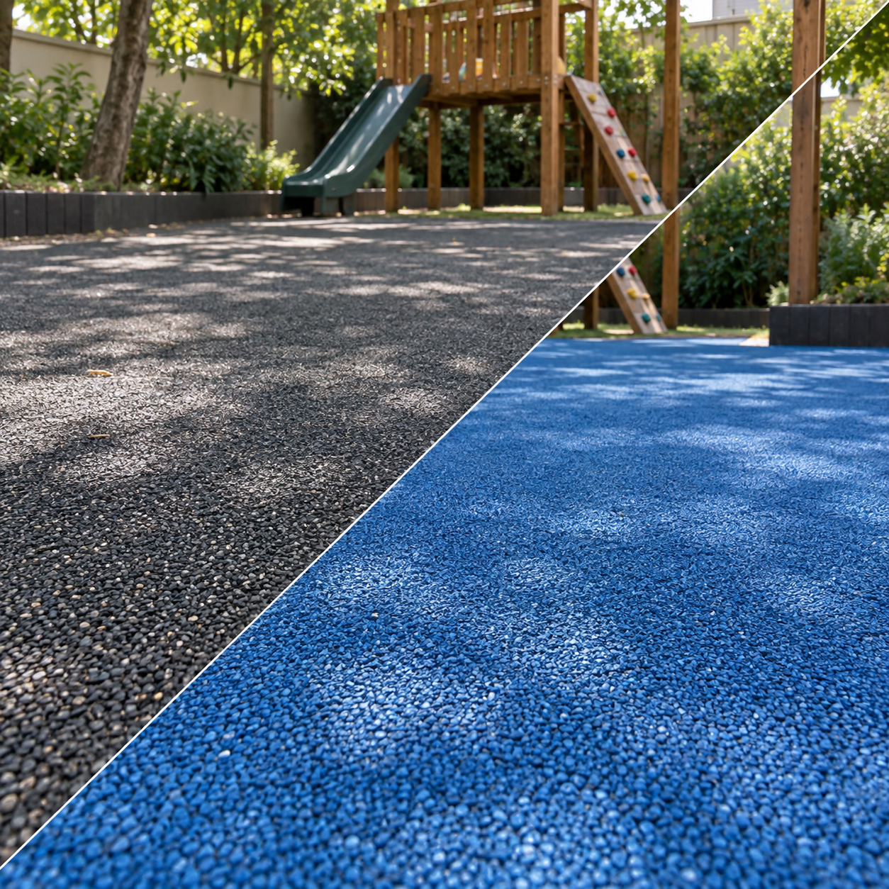 Suga Polyfloor (EPDM Zemin Boyası) 10 kg — Temsili öncesi ve sonrası